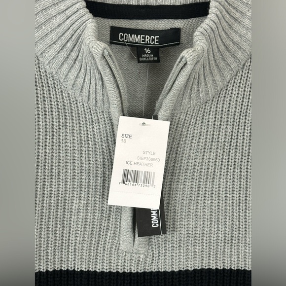 Boy’s Commerce Ice Heather Color Block Quarter Zip Dress Sweater. Size … - Picture 3 of 6